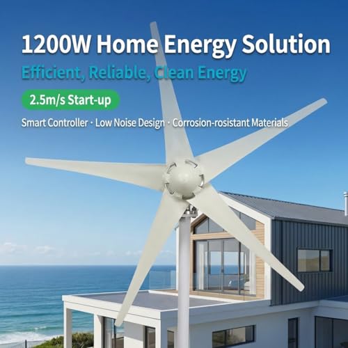 Generador Eólico 1200W, Kit Turbina de Viento 12V/24V con Controlador de Carga, Velocidad de Inicio 2.5m/s, Salida DC27–54V miniatura 3