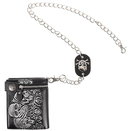 Homoyoyo Portafoglio Pelle Punk Con Catena e Motivo Scheletro Di Portafoglio Unisex Da Viaggio Accessorio Per Halloween e Attività Outdoor