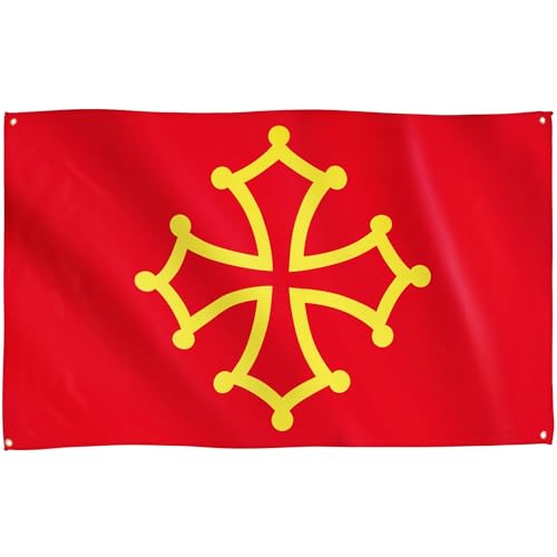 Runesol Drapeau Midi-Pyrénées, 91x152cm, 3ft x 5ft, 4 œillets, œillet dans chaque coin, Croix occitane, Occitanie, drapeaux de qualité supérieure,...