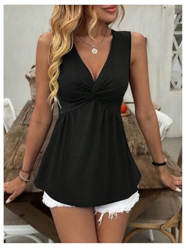 SOLY HUX Women's Peplum Tank Top Twist Front V Neck Sleeveless Babydoll Summer Going Out Tops4