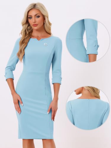 Image of Allegra K Work Dress for Women 3 /4 Sleeve Boat Neck Back Slit Sheath 2026 Professional Bodycon Business Casual Dresses