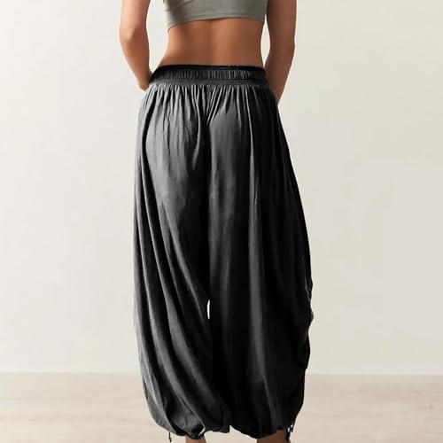 Capri Pants for Women Dressy Casual Summer Drawstring Cotton Linen Pants Straight Wide Leg Capris Loose Fit Trouser3