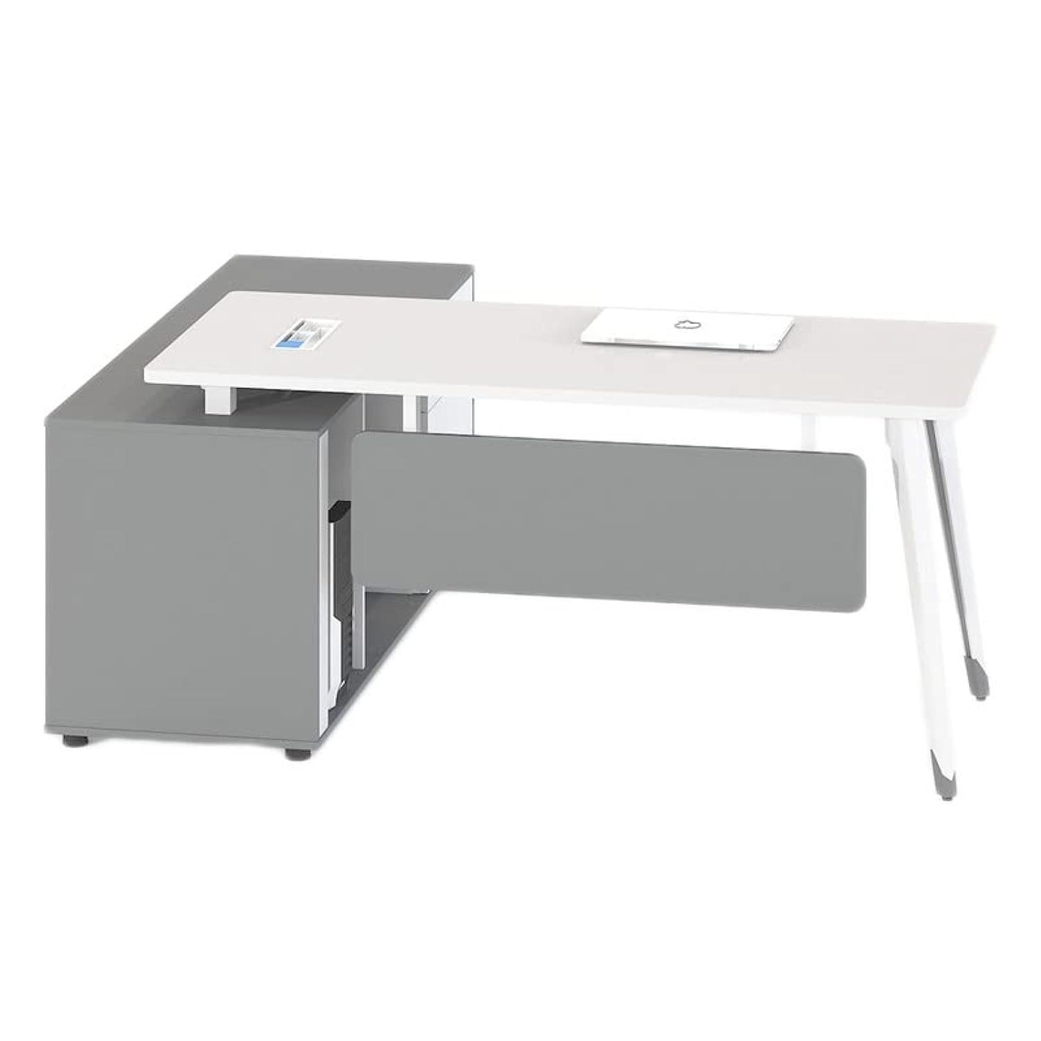 MDF L-shaped modern Workstation Desk with wood desktop for office table Sleek Melamine with Side Drawer, (White and Grey) 160x180x75 CM