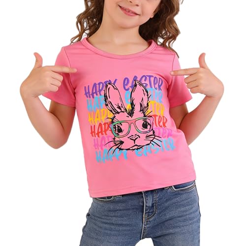 Image of Easter Toddler Girls T-Shirts Bunny Short Sleeve Shirts Kids T Shirts Cotton Girls Summer Tops 3-8Y