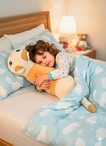 Image of Tickles Cat Soft Stuffed Sleeping Animal Pillow for Kids Boys & Girls (Size: 80 cm Color: White & Brown)