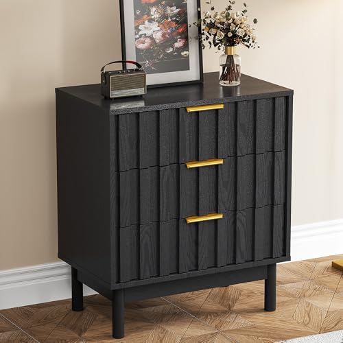 RoyalCraft 3 Drawer Nightstand, Modern Fluted Chest of Drawers, Wooden