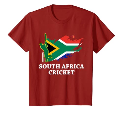 South Africa Cricket South African Flag Colours T-Shirt, Youth, Cranberry Red, X-Small