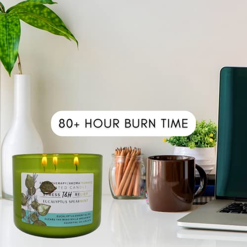 Stress Relief Aromatherapy Candles Eucalyptus Spearmint Scented Candle | 15.8 Oz Soy Candles For Home | Decorative Candles Long Lasting 3 Wick Candle #TOP3