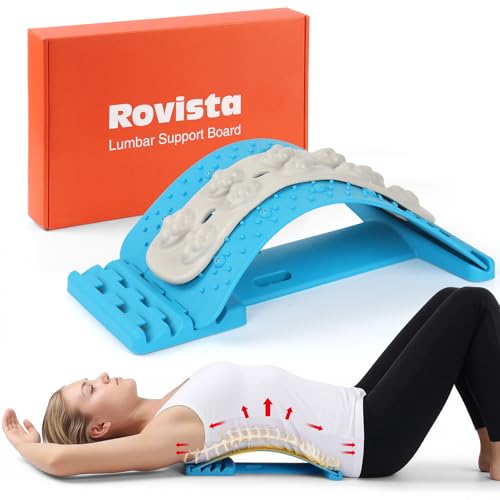 Premium Back Stretcher for Lower Back Pain Relief 4-Level Adjustable Lumbar Support Board with Soft EVA Massage Strip Durable & Portable Back Cracker to Release Tension and Reset Your Day (Blue)