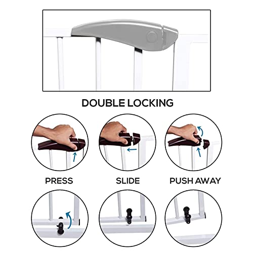 Image of Safe-O-Kid- Pure Metal Baby Safety Gate (75-85 cm), Adjustable, 2 Way Auto Close, Barrier for Stairs, Door and Hallways, Dog /Pet Barrier Fence-Grey