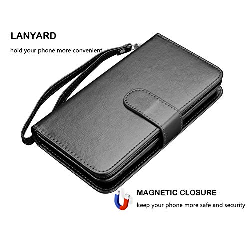 Njjex Lg K10 2018/ Lg K30 Wallet Case, Lg Premier Pro Lte/Xpression Plus/K30 Plus/Harmony 2/Lg Phoenix Plus Case, Pu Leather [9 Card Slots] Id Credit Kickstand Detachable Magnetic Flip Cover - Black #TOP5