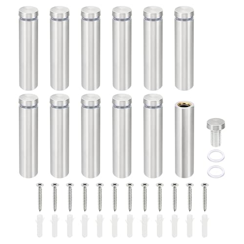 PATIKIL 5/8 x 2.8 inch Sign Standoff Screws, 12 Set Stainless Steel Wall Standoff Mounting Hardware Advertising Glass Nail for Hanging Acrylic Picture Frame Acrylic Panel, Silver
