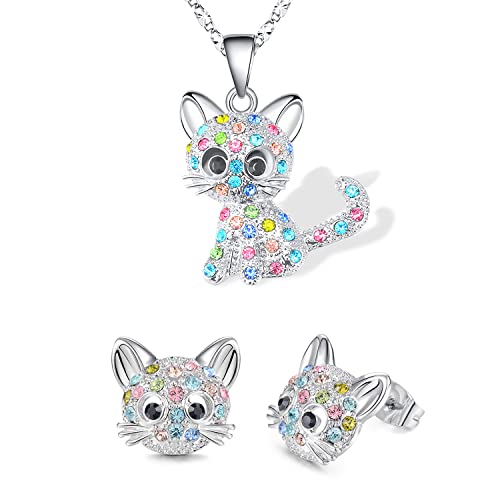 Lanqueen Cat Gifts for girls Cat Necklace and Cat Earrings Set Little girls Jewelry for Cat Lover Daughter Granddaughter