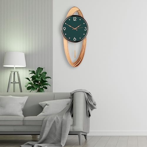Image of Amazon Brand - Umi Silent Stylish Decorative Home Decor Designer Pendulum Wall Clock lolak Big Pendulum Wall Clock for Living Room Bedroom Home Wall Decoration Gift (34 x 75 cm) UC3392 Green