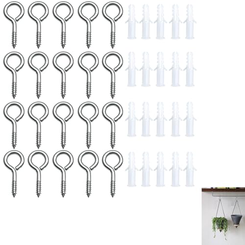 20PCS Pernos de ojo atornillados, Ganchos de Gosca de Acero Inoxidable Ganchos de Tornillo Pernos de Ojo con Rosca Autopropulsado Hembrillas Cerradas con Madera Rosca para uso Doméstico y Exterior