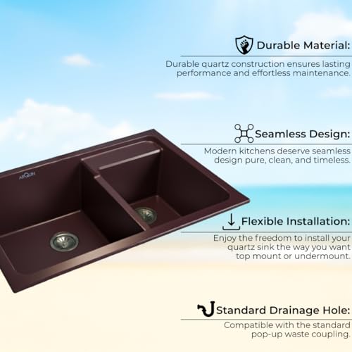 Image of ARQUIN Double Bowl Quartz Kitchen Sink 31x18x9 Inch Sand Pluto Granite sink, UV Protected, Undermount /Topmount Noise Reducing Quartz Sink for Kitchen Basin