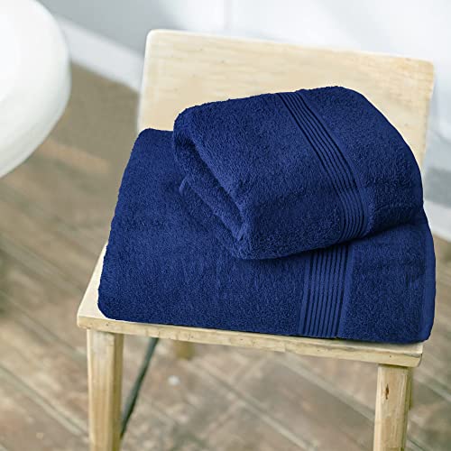 Foto von GLAMBURG Ultra Soft 4er-Pack Handtuch-Set, Baumwolle, enthält 2 übergroße Badetücher 70 x 140 cm, 2 Handtücher 50 x 90 cm, für den täglichen Gebrauch, kompakt und leicht — Marineblau