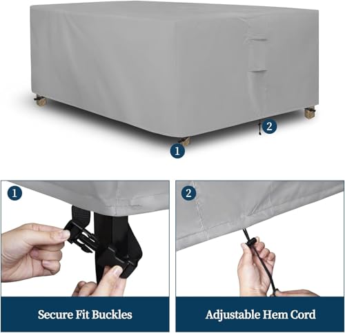 أغطية أثاث الفناء 600 دينير مقاومة للماء 100%، غطاء طاولة خارجي من قماش اوكسفورد شديد التحمل مع مقابض وفتحات وأبزيم مقاوم للأشعة فوق البنفسجية من دسوكول، لون فضي، مقاس 3.5 م × 2.6 م × 90 سم