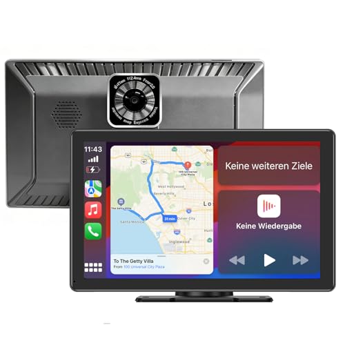 Pantalla CarPlay de 9 Pulgadas para Coches – Compatible con Apple CarPlay & Android Auto, Bluetooth 5.3, 1080P, cámara de visión Trasera, navegación GPS, 64 G TF, FM, AUX (con Soporte de Ventosa)