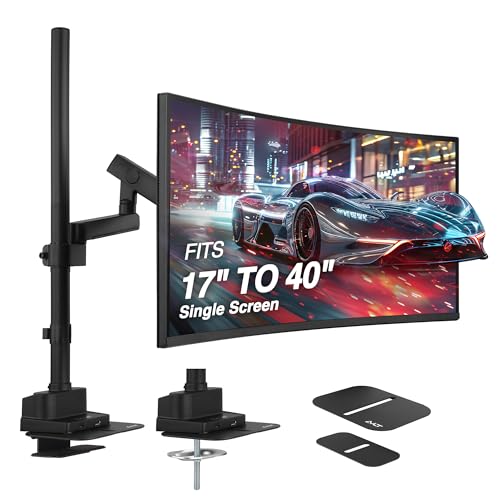 AVLT Single 40 Inch Monitor Arm Pole Top Mount With USB-C USB-A Ports-Black, Supports 26.4 lbs (12kg), Ultrawide screen fit, VESA Compatible, Tilt, Swivel, Rotate, Ergonomic adjustable height, Durable