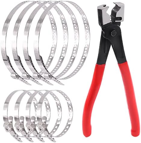 Swpeet 9Pcs Heavy Duty Multi-purpose Hose Clip Pliers with Small and Large Stainless Steel CV Boot Clamp Assortment Kit, Crimp Clamp Clic-R Collar Pliers Adjustable Drive Shaft CV Boot for Most Cars