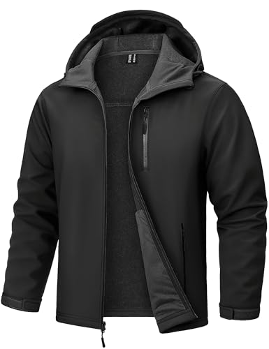 TACVASEN Men's Hooded Softshell Jacket Lightweight Waterproof Fleece Lined Windbreaker Rain Jacket Winter Outdoor Hiking