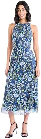 Maggy London Women's Dresses Floral Embroidered Halter Neck Midi ...