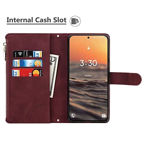 Coque Samsung S23 rabat en cuir synthétique bordeaux et finitions soignées