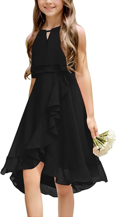 Haloumoning Robes d'été festives pour filles - Robe de princesse sans manches pour fête - Demoiselles d'honneur - Danse - Bal - Mariage - Robe de cortège,...