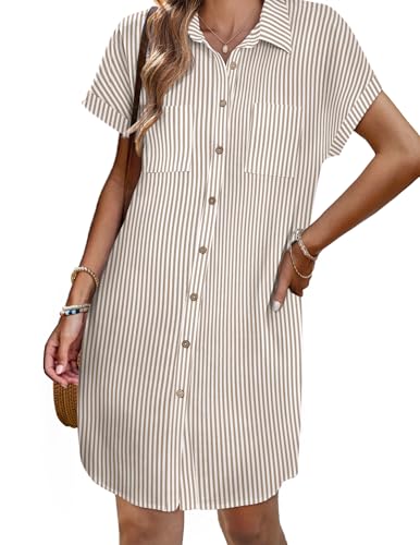 Image of Zeagoo Summer Dresses for Women 2026 Cotton Button Down Short Sleeve Tshirt Dresses Casual Mini Beach Dress
