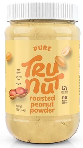 Tru-Nut Pure Roasted Peanut Powder - No Sugar Added - High in Protein - 454g Jar