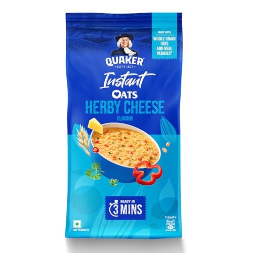 Image of Quaker Instant Oats 400g, Herby Cheese flavour, Made with Wholegrain oats, Ready in 3 min, Source of Protein & Fibre, Delicious Snack, Nutritious Oats