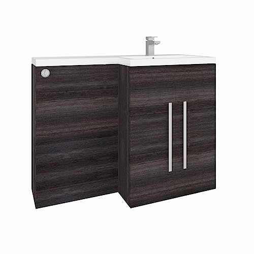 Aquariss 1100mm L Shape Right Hand Combination Vanity Unit Furniture Storage Grey Sink Unit & BTW Toilet Unit - Flat Packed