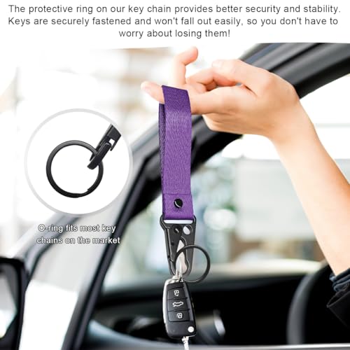 Image of Wevdn 2 PCS Car Key Chain, Fabric Metal Practical Multifunctional Motorcycle Keychain, Anti-Lost Keychain with O-Ring for Men Women (Black+Purple)