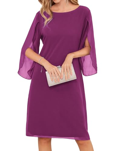 GRACE KARIN Chiffon Dresses for Women 2024 Wedding Guest Cocktail Party Dress Mulberry 18