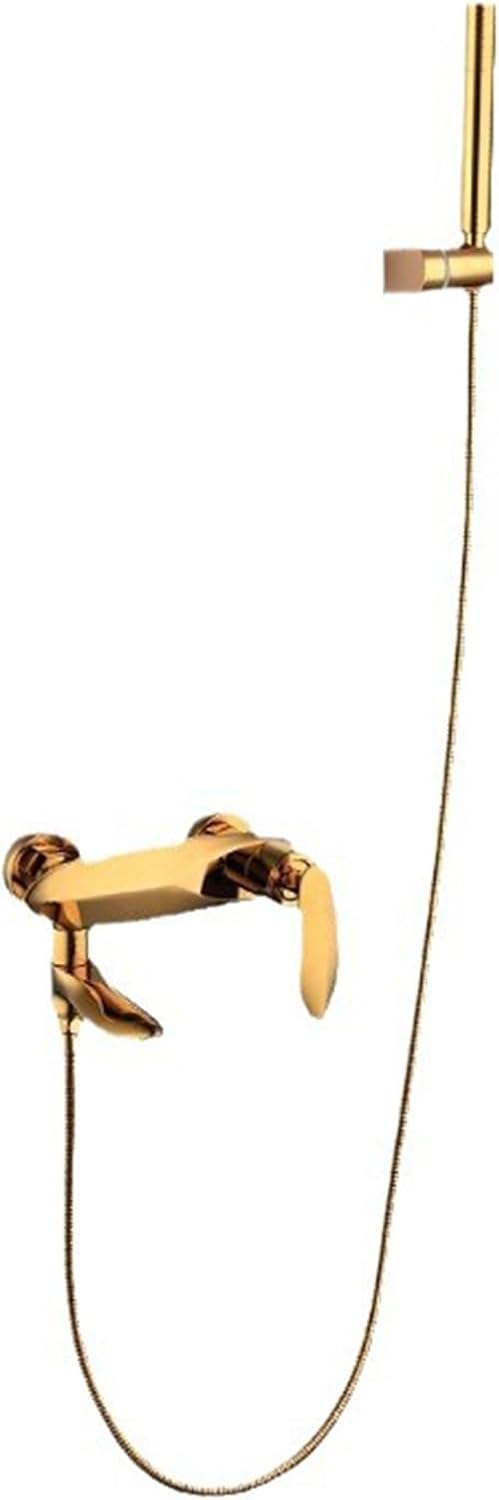 壁取り付け式バスシャワー混合栓 2機能 温水と冷水 90°回転 シングルハンドルバス混合栓 シャワーアタッチメント付き ゴールド c