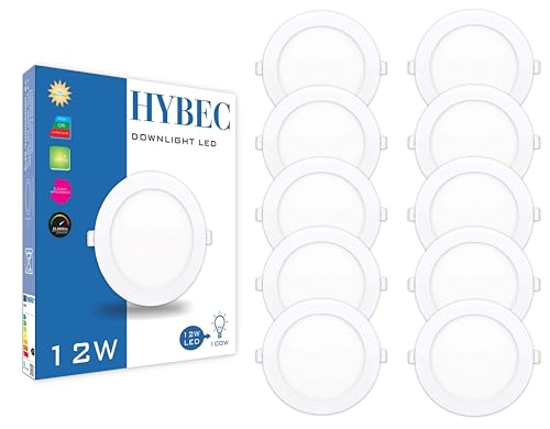 CLAR Hybec - Downlight LED techo empotrable, Foco LED Interior techo, Driver incluido, Luz Neutra 4000ºK 12W (Pack 10)