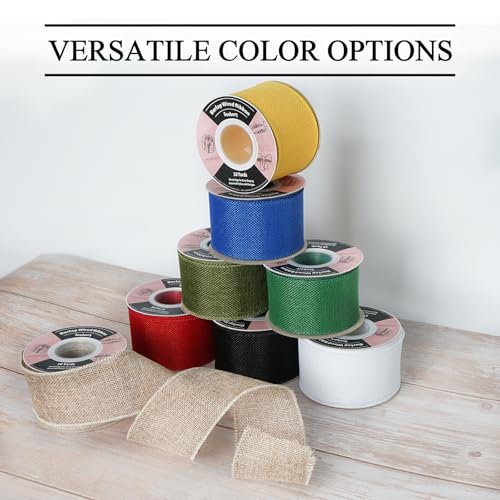 Burlap Wired Ribbon 2-1/2 Inch x 10 Yards Solid Wired Edge Ribbon for Big Bows, Wreaths, Outdoor Decoration, Gift Wrapping, Fall Crafts, Flower Bouquets, Garland (Red)