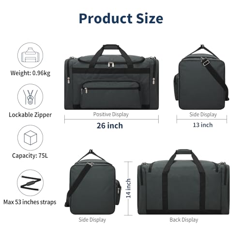 Image of 26 inch Duffle Bag for Men, Dark Grey