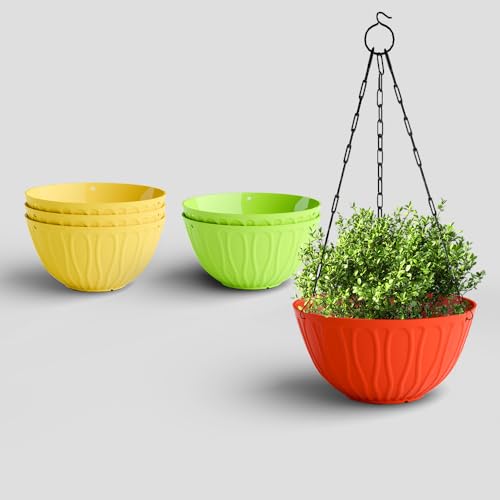 Image of YUCCABE ITALIA SHERA Hanging Wave 8 Inch Plastic Flower Pot for Plant Pack of 6 Pcs Round Shape Hanging Pot for Balcony Railing Planters for Indoor and Outdoor Garden (Multicolor)