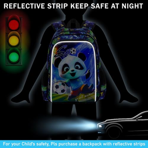 Image of 16 inch Panda Soccer Backpack Set for Boys 4-8, 3Pcs Kindergarten School Bag with Football Lunch Box, Lightweight Bookbag (Blue)