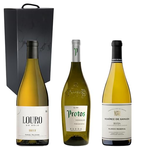 Pack Vinos Blancos Albariños | Louro do Bolo, Remírez de Ganuza y Protos Verdejo | Caja Regalo Gourmet x3 Botella de Vinos | Mejor Selección ENOVINOS