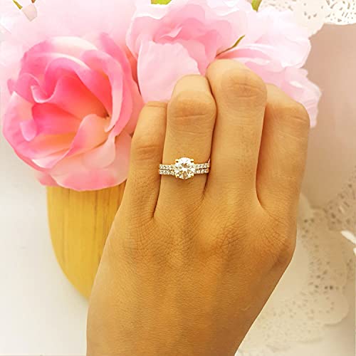 Dazzlingrock Collection 5.8mm Center Round Moissanite & White Diamond Wedding Ring Set in 14K Solid Gold2