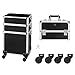 mefeir 4 in 1 Rolling Makeup Train Case, Aluminum Makeup Travel Organizer Cosmetic Case, Cosmetology Display Suitcase on Wheels, Beauty Storage Luggage Lockable w/4 Removable Wheels (Black)