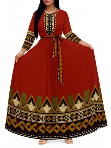 Image of Plus Size Maxi Dress for Women V Neck 3 /4 Sleeve Wrap Dress