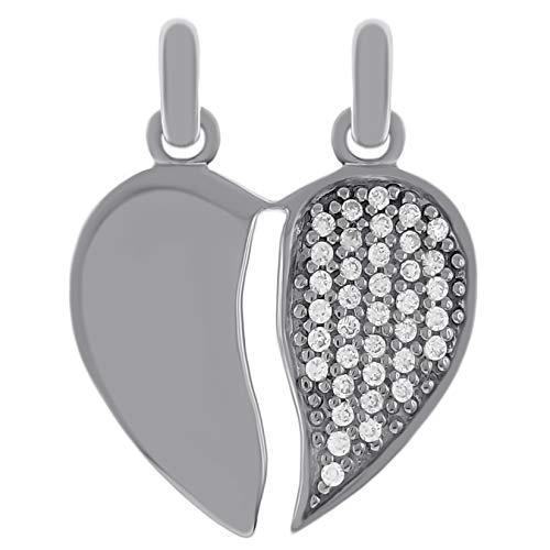 Pendentif Cœur sécable (à détacher) en Argent 925 rhodié et Oxydes Zirconium - Mixte