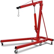 2 Ton 4400lbs Folding Engine Hoist, Cherry Picker Shop Truck Crane, Heavy Duty Steel Lift Garage Warehouse Lifting Loading 6 Caster Wheels Red