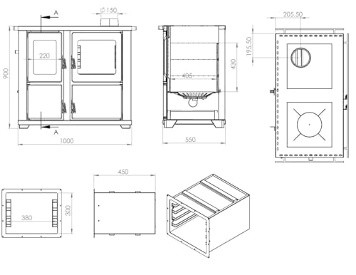 Kaminofen mit Backfach und Herdplatte Teba TKS 18 Rechts Mehrfachbelegung Holzofen 10 kW Kamin Ofen Holz Holzherd Küchenhexe Kochplatte Küchenofen