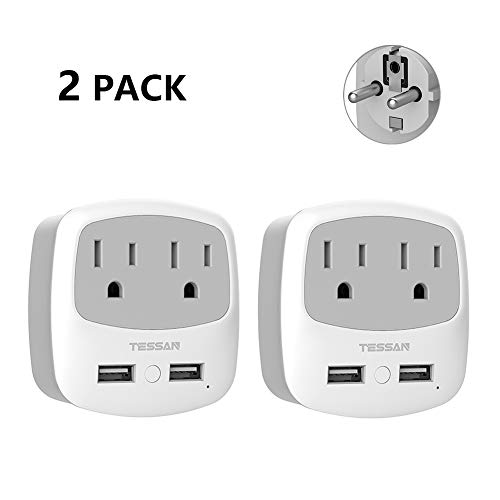 Germany France Power Adapter,TESSAN Schuko Type E/F Plug Adaptor with 2 USB Ports