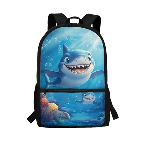 NETILGEN Mochila para niños de 17 pulgadas, gran capacidad, para la escuela primaria, secundaria, escuela secundaria, Cute Shark Baby
